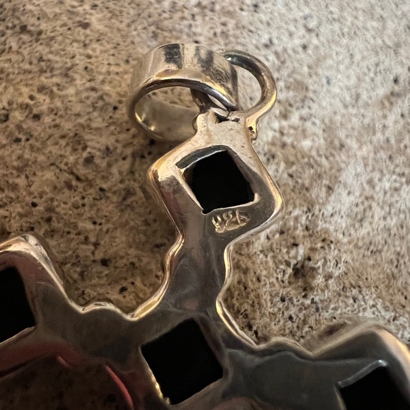 ❤️ Black Onyx Cross Sterling Southwestern Navajo Six Stone 1.84”L Pendant 4.9G - Picture 9 of 14